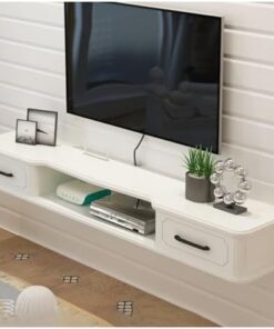Générique Support TV Mural Flottant, étagère TV Flottante, Console multimédia, Meuble TV, étagère Murale Flottante, Support de Rangement pour Centre de Divertissement (Blanc, 110 x 24 x 16 cm)