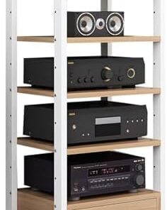 Petit Meuble de Divertissement avec tiroirs et Plateau réglable, Meuble de Jeu à roulettes de 119 cm de Haut, Lecteur multimédia AV/DVD/Support de Disque pour Bureau de cinéma, Support Audio