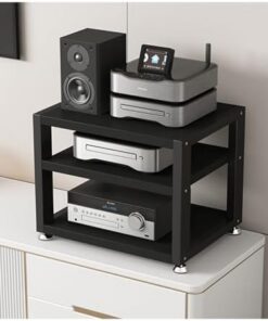 Étagère stéréo multifonctionnelle pour Bureau à Domicile, amplificateur de Bureau, Support Audio, Support de Lecteur multimédia AV avec étagères de Rangement en Bois et Cadre en Acier (coule