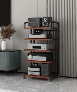 Meuble pour Console de Tourne-Disque en Noir et Bois pour Salon, Salle de Jeux et d'enregistrement - Support de récepteur stéréo pour Affichage