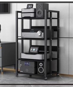 Meuble multimédia à 2, 3, 4 ou 5 Niveaux, Meuble Audio/vidéo avec roulettes, étagère pour amplificateur, Support pour Tourne-Disque CD, composant stéréo HiFi, Noir