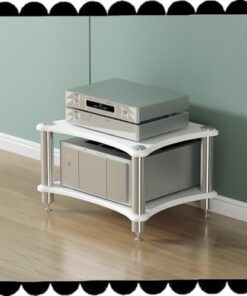 Étagère HiFi à 1, 2, 3 ou 4 Niveaux, Support pour Tourne-Disque, Console multimédia, Meuble Audio-vidéo sur Pied, Meuble pour Composants stéréo (Blanc, 2 Niveaux - 40 cm de Haut)