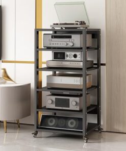 Générique Support multimédia Multicouche, Support multimédia AV avec étagère réglable pour Bureau à Domicile, Support Audio Noir à 5 Niveaux et Tour d'armoire de Rangement multimédia