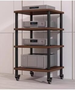 Meubles sur Pied, Supports et Supports HiFi, Support multimédia, étagère d'angle pour Tourne-Disque, Meuble stéréo en métal et Bois, étagère roulante pour Composants Audio/vidéo, Chariot org