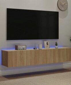 Générique Meuble TV Flottant avec éclairage LED, Meuble TV Flottant avec Rangement, étagère TV Murale, Centre de Divertissement, 160 cm (Gris béton)