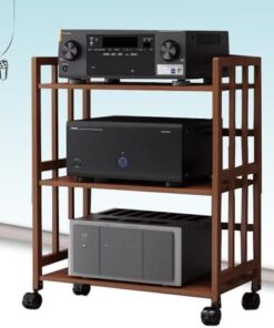 Support Audio réglable à roulettes, Meuble Audio HiFi en Bois, Meuble de Rangement multimédia Mobile, Grande Tour Audio vidéo