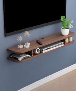 Meuble TV flottant, meuble TV mural avec rangement, étagère flottante pour sous-TV, meuble étagère console multimédia, console TV en bois, pour salon, chambre (couleur bois, 100 x 22 x 15 cm