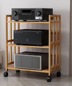 Support multimédia AV à 2/3/4/5 Niveaux, Support Audio pour Lecteur CD, Armoire de Rangement Mobile en Bambou Naturel pour Composants stéréo avec étagère en Bois réglable en Hauteur pour la