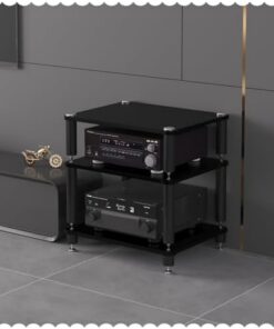 Meuble stéréo pour Bureau à Domicile, Support HiFi, Support multimédia AV, Meuble à Composants Audio et vidéo à 3 Niveaux, Support pour Tourne-Disque, Support pour équipement AV Absorbant Le