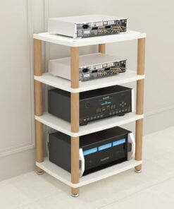 Meuble de Rangement HiFi 3/4 Niveaux, Meuble de Rangement AV, Support d'amplificateur, étagère Audio-vidéo pour Lecteur de disques, récepteur stéréo (Blanc, 4 Niveaux)
