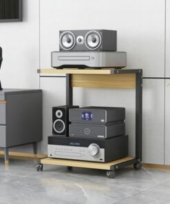 Support multimédia avec roulettes Mobiles, Assemblage Facile, Support TV d'angle à 2 Niveaux, étagère de Rangement Ouverte, Support stéréo, Armoire pour Composants Audio-vidéo, Centre multim