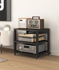 AV ShelfCorner Meuble TV avec 3 niveaux mobiles pour composants audio vidéo et supports HiFi pour salon, salles de jeux et d'enregistrement, support multimédia avec 50 x 40 x 48,5 cm