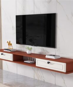 Avec porte, meuble TV flottant, console multimédia murale pour centre de divertissement, étagère de divertissement pour meuble TV avec porte et rangement, grand banc de rangement pour TV, po