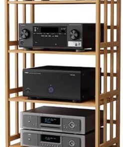 Meuble Audio Mobile en Bambou, Support pour Composants stéréo sur roulettes, étagère Verticale Multicouche pour Lecteur de disques, amplificateurs, étagère multimédia avec étagère réglable (