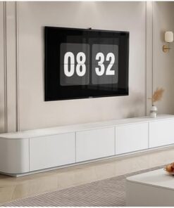 Générique Meuble TV Blanc avec 2 tiroirs, Meuble TV sur Pied, Longue étagère TV pour Salon, Table TV de Centre de Divertissement, Grande capacité (Blanc, 180 cm)
