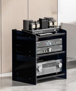 Meuble de Rangement stéréo Noir à 3 Niveaux, Meuble Audio sur Pied, Console multimédia, Support multimédia Audio-vidéo Moderne pour réunion, Salon, Salle de Jeux, Salle d'enregistrement (52,