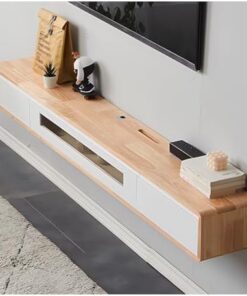 Generisch Meuble TV mural moderne avec tiroirs et portes en verre - Pour salon, chambre à coucher, salle multimédia - Noir - 200 cm