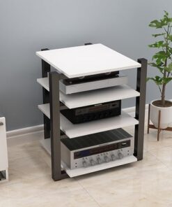 Support multimédia sur Pied, Support Audio Mobile, Support de Jeu, Support HiFi, Meuble pour Composants Audio, Facile à Assembler, pour Salon, Salle de Jeux, Salle d'enregistrement, réunion