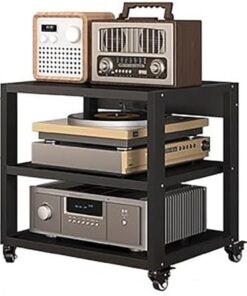 Support HiFi 2 3 4 5 Niveaux, Meuble à roulettes pour Composants Audio/vidéo avec étagère réglable en Hauteur et roulettes, Supports stéréo de Salon, Organisateur multimédia Audio-vidéo (Tai