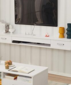 Générique Meuble TV Flottant avec tiroir, Meuble TV Mural avec Porte Semi-fermée Rabattable, Meuble TV Mural en Bois Massif pour Salon, Chambre à Coucher. (Blanc, 100 x 24 x 18 cm)