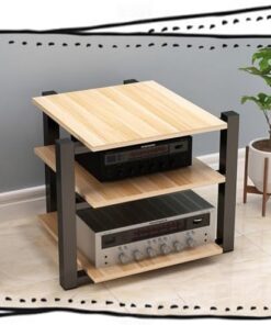 Meuble multimédia AV, Tour de Rack Audio, Rack d'amplificateur HiFi, étagère Audio-vidéo, Meuble de Rangement Ouvert pour Composants stéréo de Divertissement (Noyer Clair, 3 Niveaux)