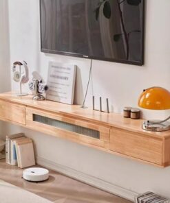 Meuble TV Suspendu Meuble TV Mural Console multimédia Meuble de Rangement Flottant en Bois pour Salon Matériau en Bois d'hévéa (B, 140 cm/55,1 Pouces)
