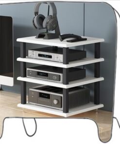 Meuble de Rangement Audio-vidéo 2, 3 ou 4 Niveaux, Meuble HiFi Mobile, Support pour Lecteur CD, Tour Audio, étagères en Bois, Centre multimédia d'angle (Blanc, 4 niveaux/40 x 35 x 55 cm)