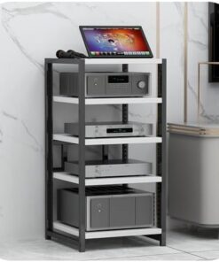 Meuble Audio Professionnel HiFi Racks à 5 Niveaux, Support multimédia AV réglable en Hauteur pour Lecteur CD, amplificateur Audio stéréo, Armoire de Rangement multimédia (Blanc)