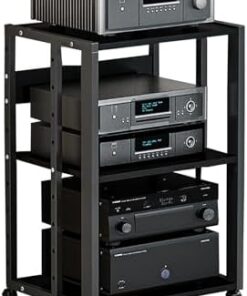 Meuble de console pour lecteur de disques multimédia, support multimédia AV, tour audio avec étagères réglables, étagère audio-vidéo, meuble TV d'angle, petit centre de divertissement, suppo
