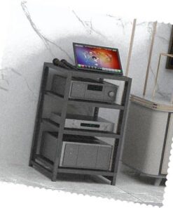 Armoire de Rangement Ouverte pour composant Audio vidéo multimédia Divertissement stéréo, Support multimédia AV à 4 Niveaux, étagère en Bois réglable en Hauteur, Altitude : 24 Pouces (Noir)