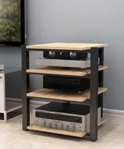 Support multimédia sur Pied, Support Audio Mobile, Support de Jeu, Support HiFi, Armoire pour Composants Audio, Facile à Assembler, pour Salon, Salle de Jeux, Salle d'enregistrement, réunion