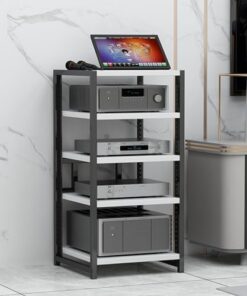 Support multimédia AV, étagère d'angle pour Tourne-Disque, Meuble stéréo, Rack Audio, Tour de Composants, étagères en Bois réglables en Hauteur pour la Maison, Le Bureau ou Le cinéma