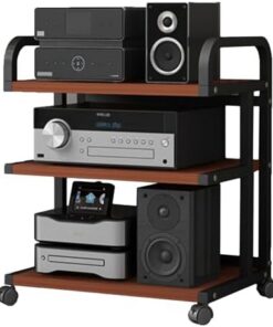 Armoires stéréo avec étagère pour platine vinyle marron, support multimédia AV à 3, 4 et 5 niveaux, tour de support audio pour la maison/le bureau/le cinéma, support pour lecteur audio/vidéo