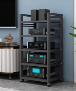 Étagère pour rack HiFi Étagère pour imprimante Support multimédia AV à 4/5 niveaux Étagère HiFi avec roulettes Support HiFi Support audio Support multimédia Étagère de rangement ouverte pour