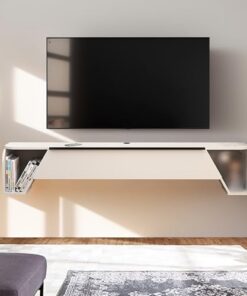 Meuble TV mural, meuble TV flottant moderne avec porte à rabat, meuble TV flottant mural en bois, armoires de rangement, console multimédia avec rangement ouvert pour la maison, le salon, la