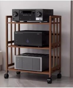 Meuble stéréo à 3 niveaux, support de rangement multimédia de grande capacité pour étagères d'équipement audio-vidéo, étagère d'angle avec étagère réglable/roues universelles pour bureau, ma