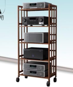 Support Audio réglable à roulettes, Meuble Audio HiFi en Bois, Meuble de Rangement multimédia Mobile, Grande Tour Audio vidéo