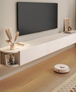 Étagères TV flottantes avec porte et tiroirs, étagères TV murales avec trou pour câble, console multimédia de divertissement, grand banc de rangement TV sous TV, meuble TV flottant, pour sal