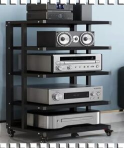 Meuble Audio, Meuble Audio/vidéo, Meuble multimédia avec roulettes de Frein, Rack stéréo 4/5/6 Niveaux, Tour Audio d'angle, Design Ouvert pour Composants Audio/vidéo