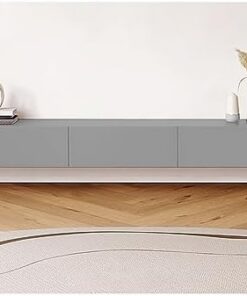 Générique Meuble TV Blanc avec tiroirs de Rangement, Console TV en Bois, étagère TV Flottante pour Salon, Table TV Centrale de Divertissement, Support TV Mural Long, (Couleur : Gris, Taille : 140 cm)