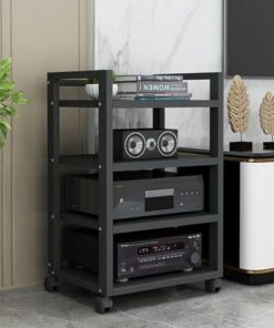 Support Audio Mobile à 4 Niveaux pour Lecteur multimédia, Support de Rangement Ouvert réglable, étagère Multifonction sur Pied pour Maison/Bureau/Audio vidéo/DJ/théâtre