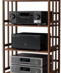 Support multimédia AV à 4 Niveaux, Support CD, Support Audio stéréo avec étagère en Bois réglable en Hauteur, Meuble multimédia, Organisateur de Composants stéréo de Divertissement pour la m