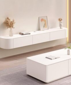 Centre de Divertissement en Bois Massif avec Grand Rangement et étagères Meuble de Rangement TV Mural avec Porte Meuble TV Flottant Moderne avec tiroir Meuble TV élégant pour Appartements (b