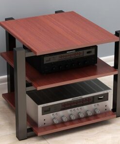 Support Audio Domestique, Support pour Tourne-Disque en métal, étagère d'angle Robuste à 2, 3 ou 4 Niveaux pour cinéma, Bureau, Meuble stéréo (Teck, 3 Niveaux)