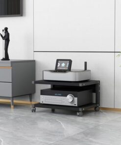 Support multimédia mobile à 2 niveaux, étagère de rangement ouverte multifonction pour lecteur DVD/boîtier TV/consoles de jeu/accessoires TV, armoire de composants audio vidéo stéréo (C, H 3