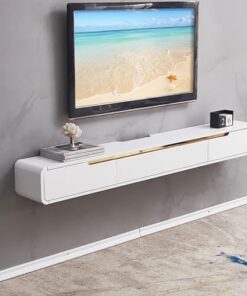 Meuble TV flottant, étagères TV murales avec porte, centre de divertissement, console multimédia murale, meuble TV flottant en bois massif, grand banc de rangement TV sous TV, pour salon, ch