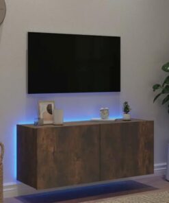 Générique Meuble TV Flottant avec lumières LED, Meuble TV Flottant avec Rangement, étagère TV Flottante pour Centre de Divertissement Mural, 100 cm (chêne fumé)