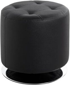 HAKU Tabouret chromé, Noir, Tissu synthétique Aspect Cuir, métal - Dim.: H 40 cm x Ø 40 cm, Style: Modern