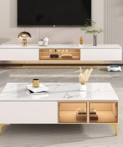 Meuble TV flottant, étagères TV murales avec porte et 2 tiroirs, grand banc TV central avec trou pour câble, unité murale multimédia, pour décodeur câble/console de jeu, équipement multimédi