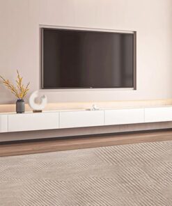 Meuble TV Flottant Moderne avec Rangement - Console multimédia Murale pour Salon et Chambre à Coucher - Meuble TV élégant avec étagères Ouvertes et Compartiments cachés (Blanc, 160 cm)